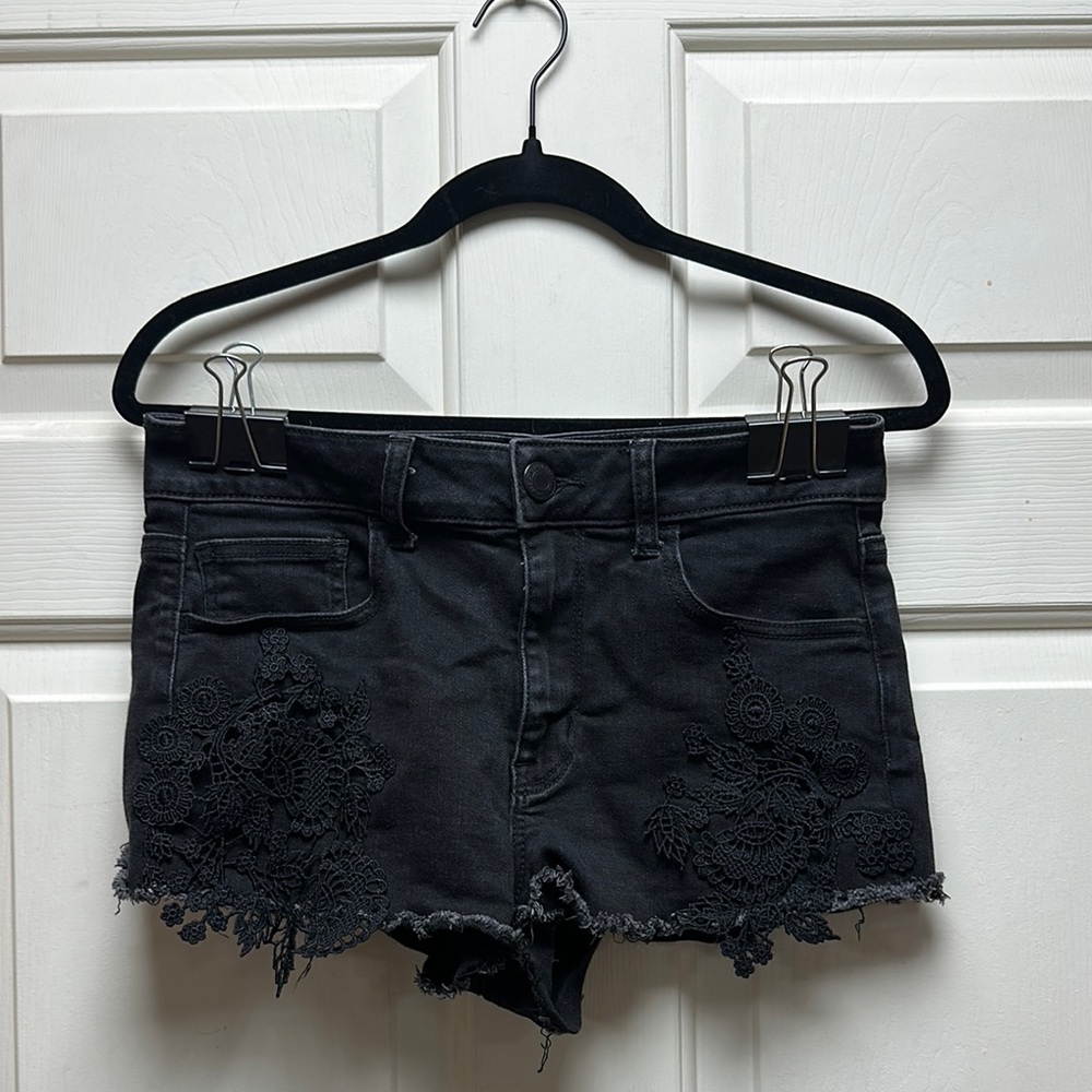 American Eagle Outfitters Black Jean Shorts Distressed Cut-Off